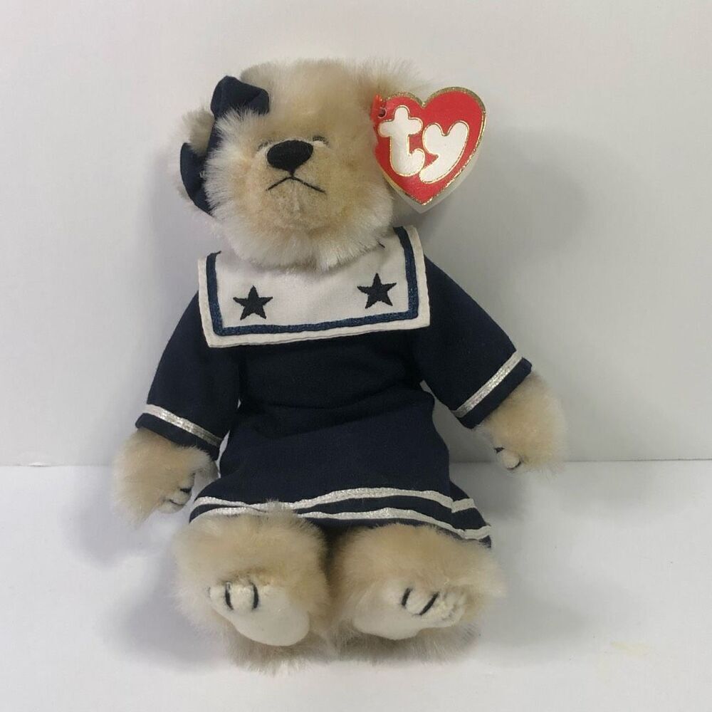 vintage 1993 ty attic treasures breezy jointed furry fuzzy bear navy blue sailor